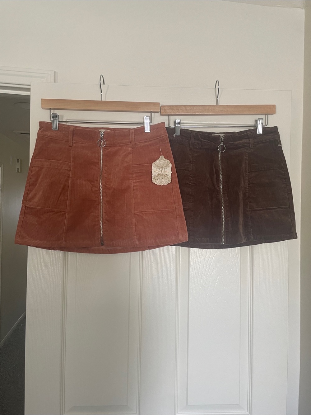 🤎 Altar’d State Corduroy Front-Zip Mini Skirts - Rust and Chocolate 🤎